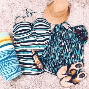 2 Green Black Tankini Swimsuit Lot 12 L Merona